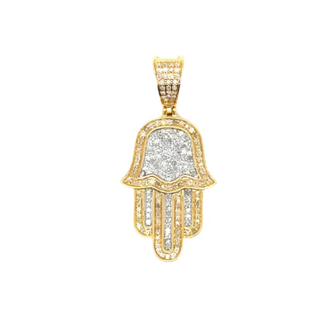 14k White Gold Two Tone Hamsa Religious Pendant - PD00215