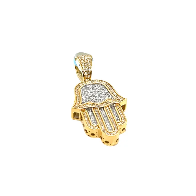 14k White Gold Two Tone Hamsa Religious Pendant - PD00215