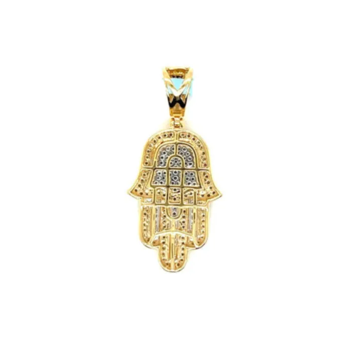 14k White Gold Two Tone Hamsa Religious Pendant - PD00215