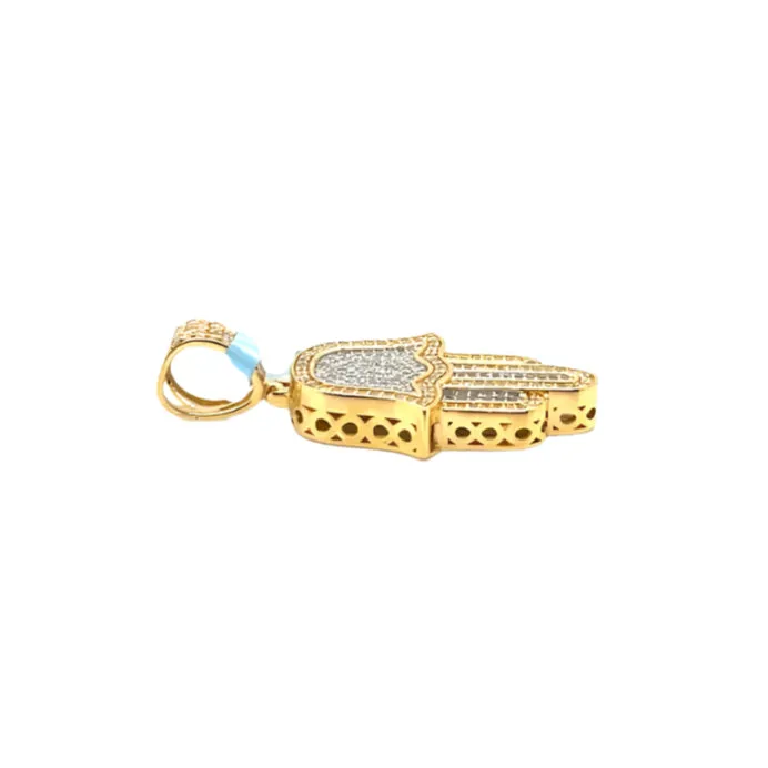 14k White Gold Two Tone Hamsa Religious Pendant - PD00215