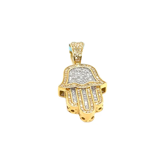 14k White Gold Two Tone Hamsa Religious Pendant - PD00215