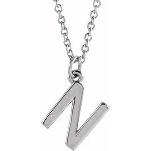 14K White Initial N Dangle 18" Necklace