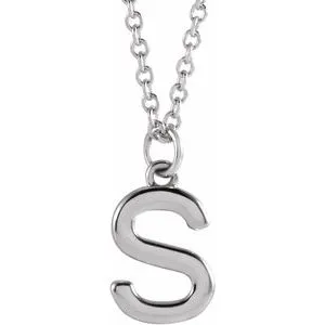 14K White Initial S Dangle 16" Necklace