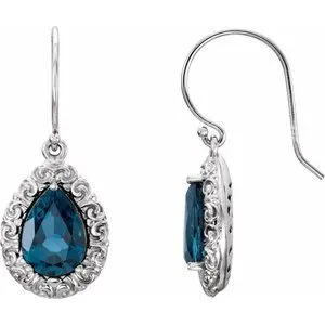 14K White London Blue Topaz Sculptural-Inspired Dangle Earrings