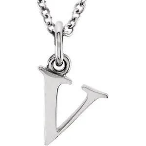 14K White Lowercase Initial v 16" Necklace