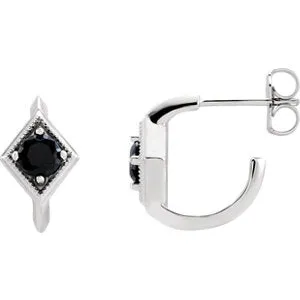 14K White Onyx Geometric J-Hoop Earrings