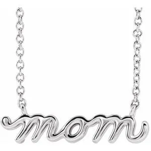 14K White Petite Mom Script 18" Necklace