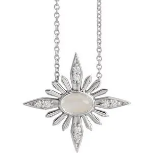 14K White Rainbow Moonstone & .08 CTW Diamond Celestial 16-18" Necklace