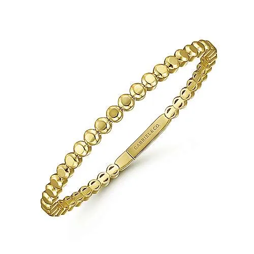 14K Y Gold Round Disk Pattern Cuff Bracelet
