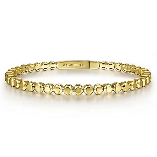 14K Y Gold Round Disk Pattern Cuff Bracelet