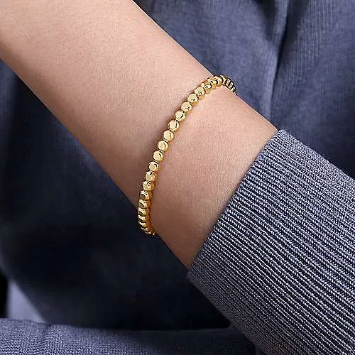14K Y Gold Round Disk Pattern Cuff Bracelet