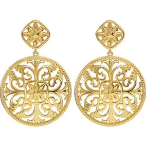 14K Yellow 31.4x21.5 mm Geometric Filigree Earrings