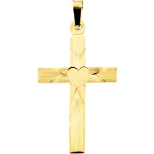 14k Yellow Gold Cross with Heart Pendant