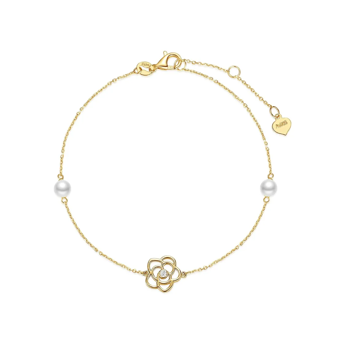 14K Yellow Gold Rose Flower Bracelet with 4MM Freshwater Pearls Luxury Adjustable Bracelet Fine Jewelry
