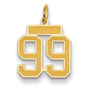 14k Yellow Gold Satin Brush Finish Small Size Number 99 Charm Pendant
