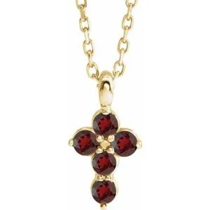 14K Yellow Mozambique Garnet Cross 16-18" Necklace