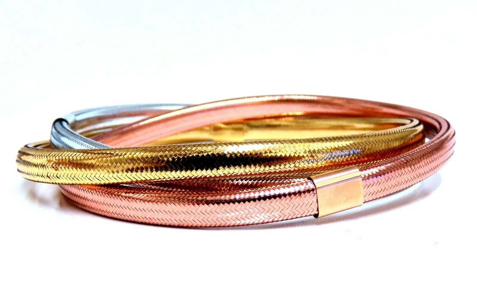 14kt Gold Woven Bracelets Tri-color Gold Threaded