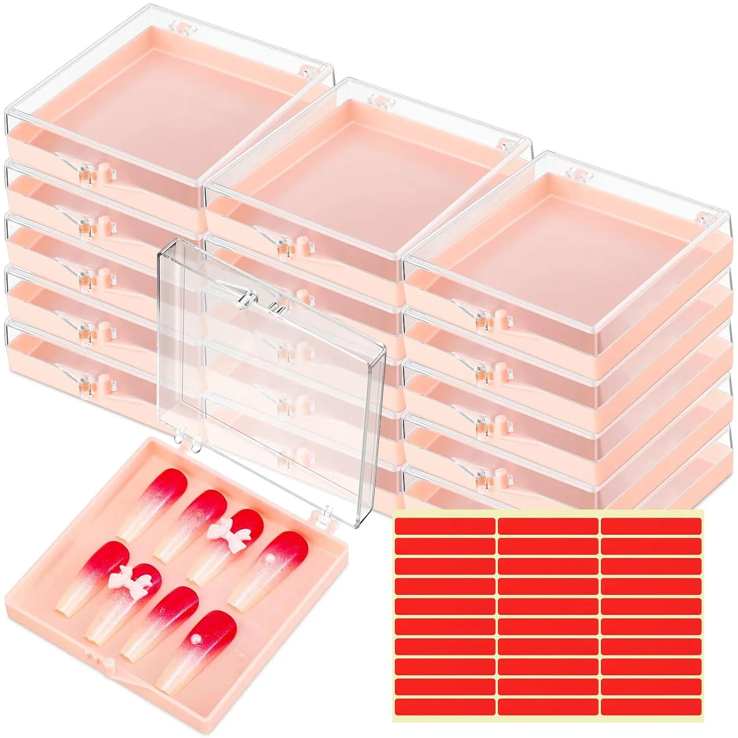 15 Pcs Press on Nail Boxes Nail Display Case 30 Pcs Adhesive Double Sided Tape Press on Nail Packaging Artificial Press on Nail Container Acrylic Storage Organizer for Nail Packaging(Clear)