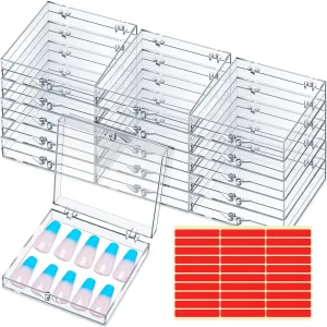 15 Pcs Press on Nail Boxes Nail Display Case 30 Pcs Adhesive Double Sided Tape Press on Nail Packaging Artificial Press on Nail Container Acrylic Storage Organizer for Nail Packaging(Clear)