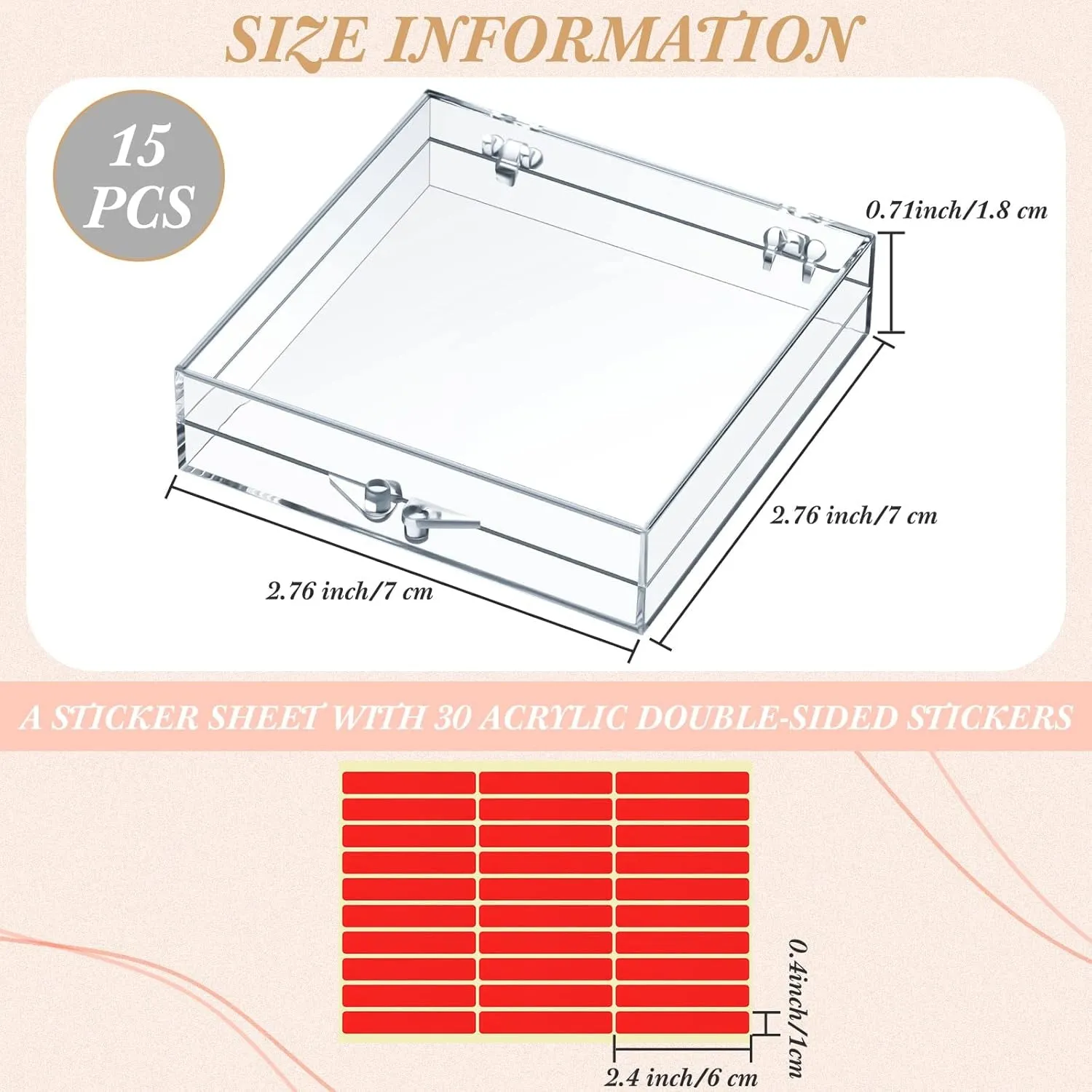 15 Pcs Press on Nail Boxes Nail Display Case 30 Pcs Adhesive Double Sided Tape Press on Nail Packaging Artificial Press on Nail Container Acrylic Storage Organizer for Nail Packaging(Clear)