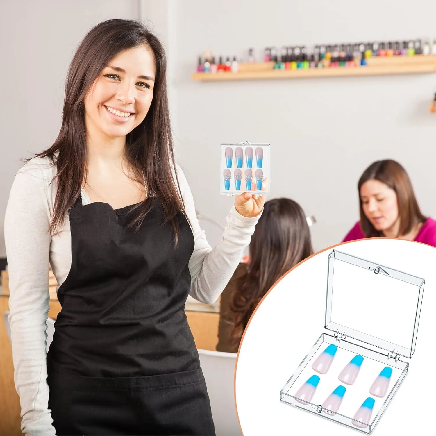 15 Pcs Press on Nail Boxes Nail Display Case 30 Pcs Adhesive Double Sided Tape Press on Nail Packaging Artificial Press on Nail Container Acrylic Storage Organizer for Nail Packaging(Clear)