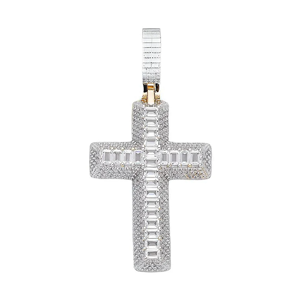1.5" Cross Religious Iced Out Pendant Charm adorned with Round and Baguette Cubic Zirconia - C417539