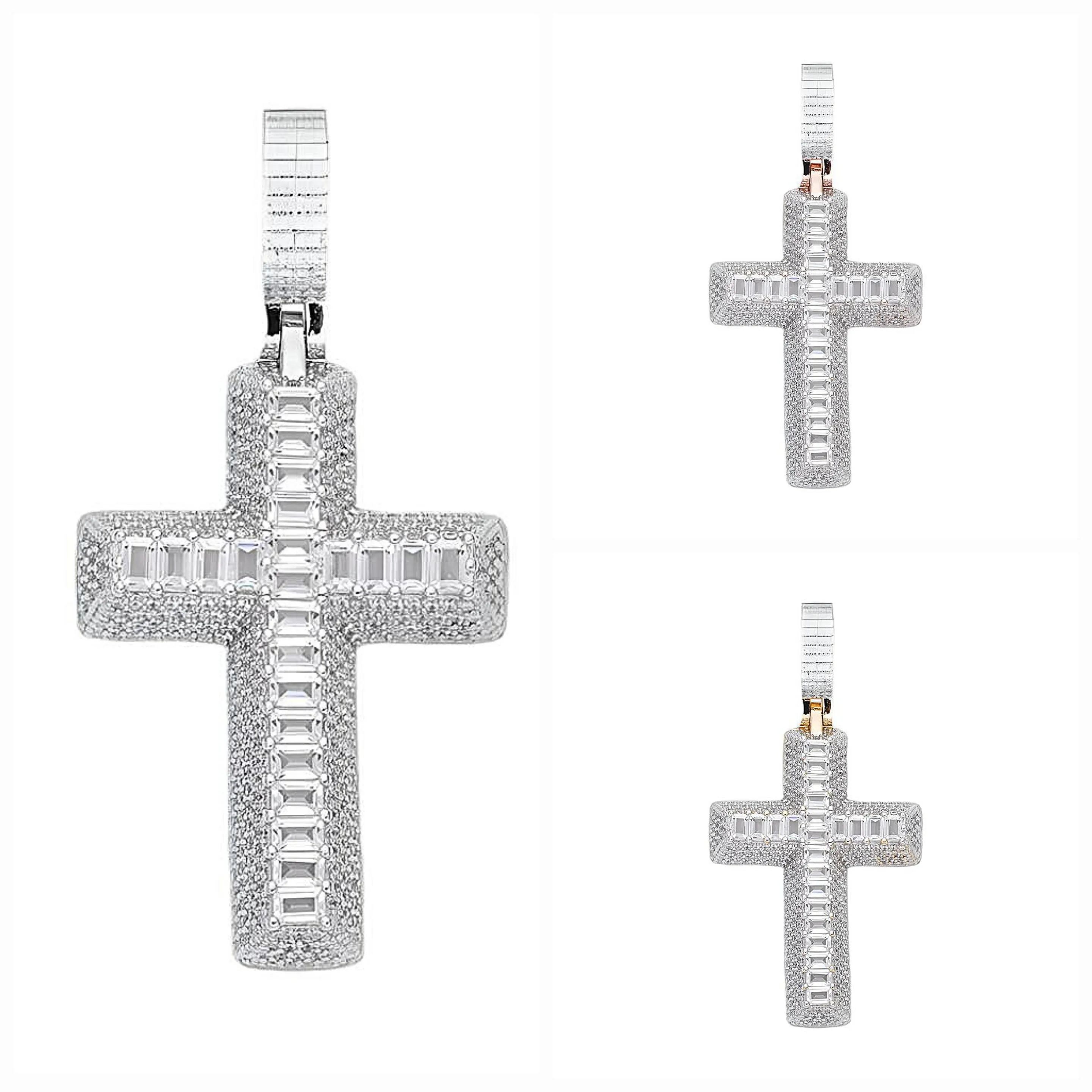 1.5" Cross Religious Iced Out Pendant Charm adorned with Round and Baguette Cubic Zirconia - C417539