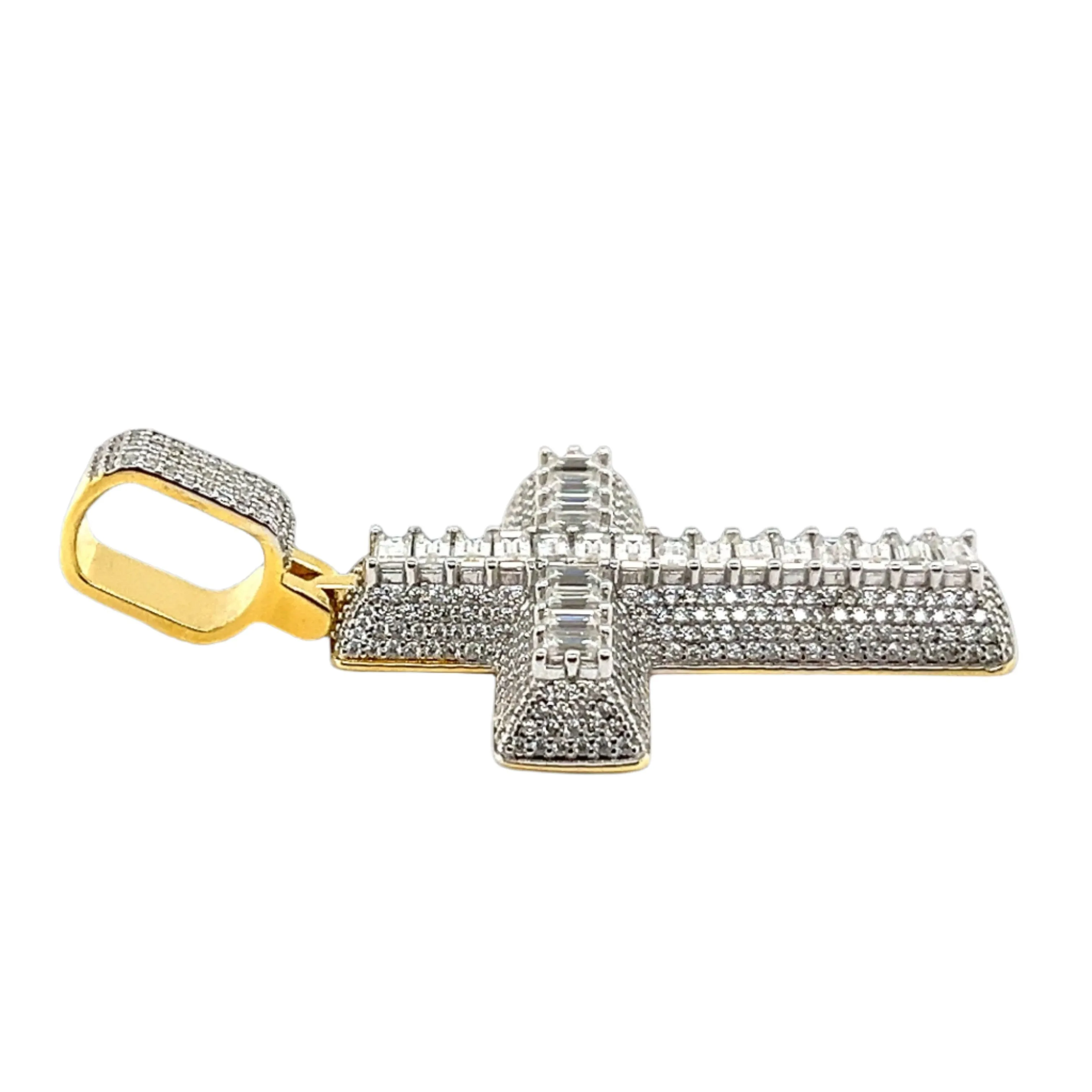 1.5" Cross Religious Iced Out Pendant Charm adorned with Round and Baguette Cubic Zirconia - C417539