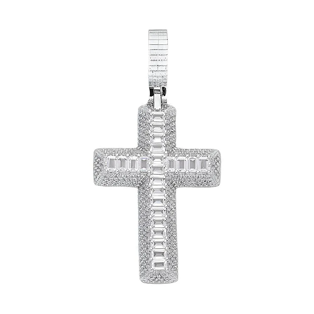 1.5" Cross Religious Iced Out Pendant Charm adorned with Round and Baguette Cubic Zirconia - C417539
