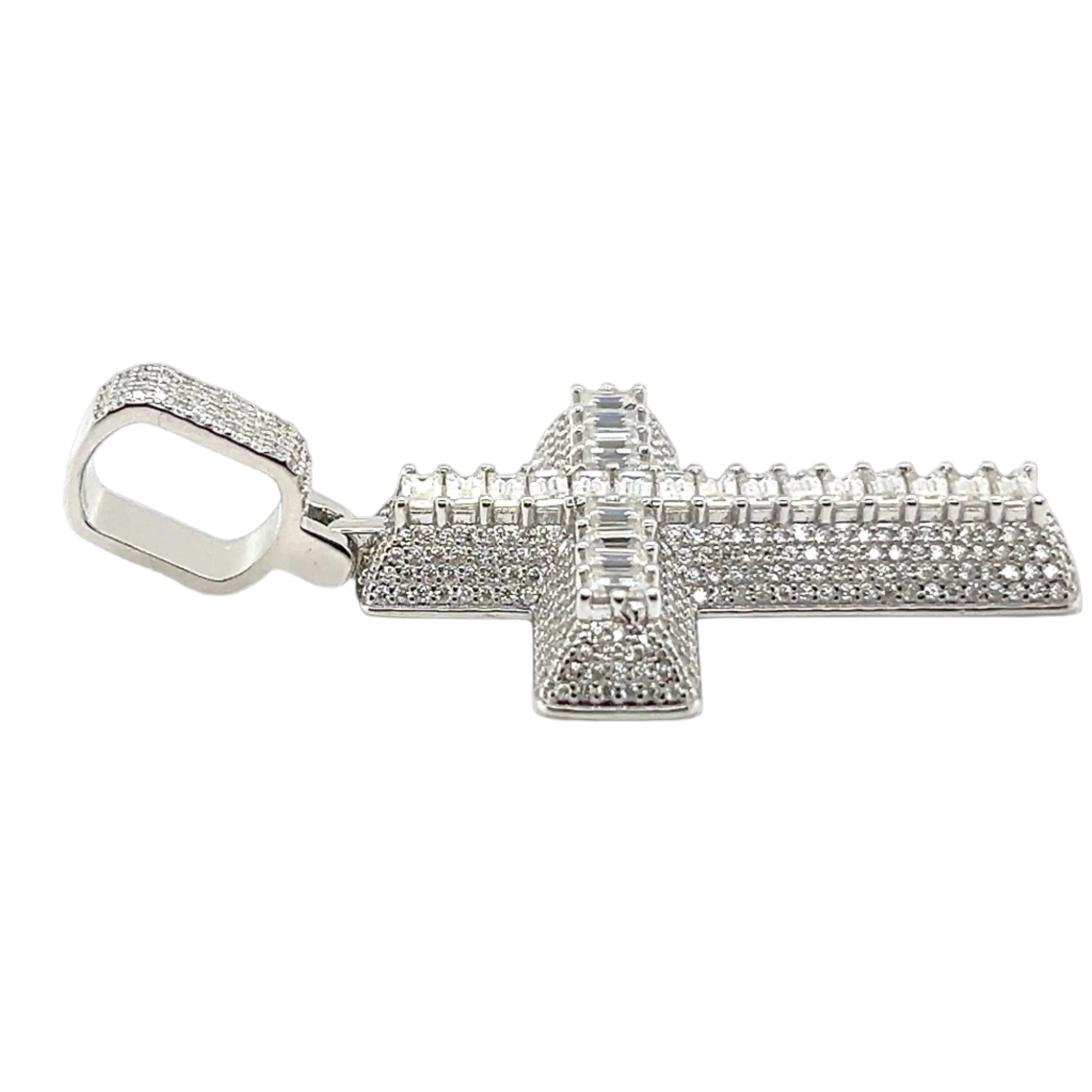 1.5" Cross Religious Iced Out Pendant Charm adorned with Round and Baguette Cubic Zirconia - C417539