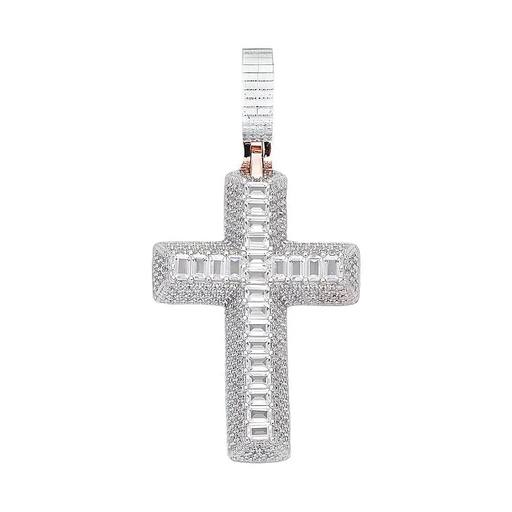 1.5" Cross Religious Iced Out Pendant Charm adorned with Round and Baguette Cubic Zirconia - C417539