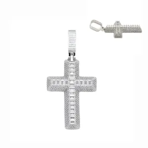 1.5" Cross Religious Iced Out Pendant Charm adorned with Round and Baguette Cubic Zirconia - C417539