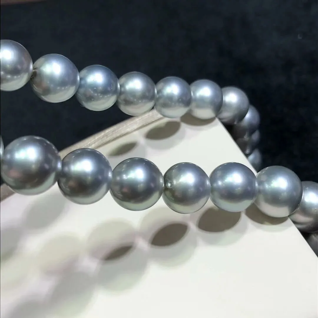 16 Inch Choker 10.0-12.0 mm Round Tahitian Silver Blue Pearl Necklace