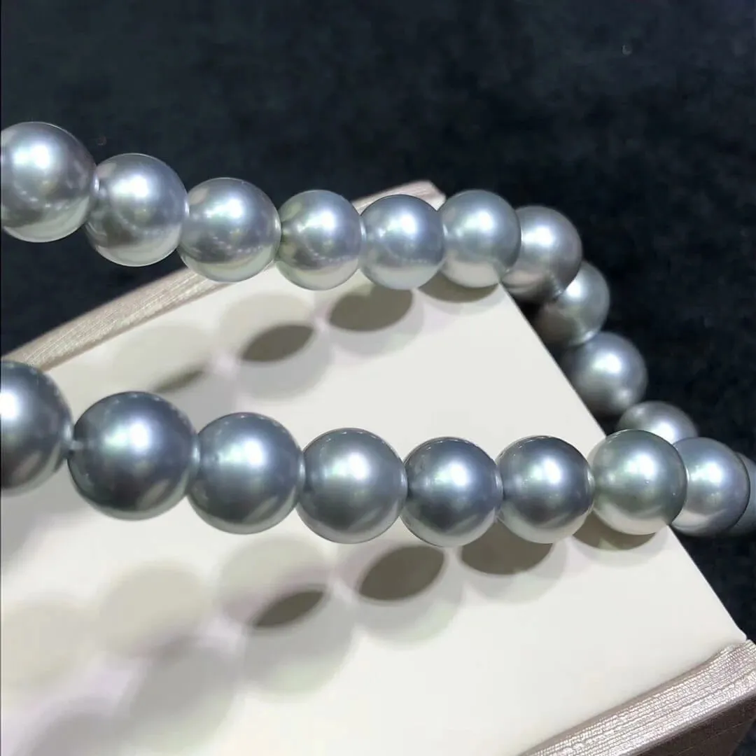 16 Inch Choker 10.0-12.0 mm Round Tahitian Silver Blue Pearl Necklace