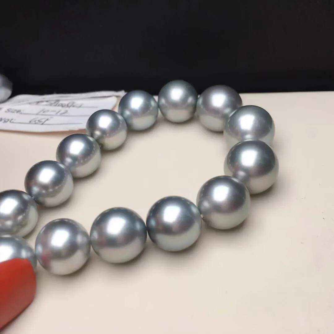 16 Inch Choker 10.0-12.0 mm Round Tahitian Silver Blue Pearl Necklace
