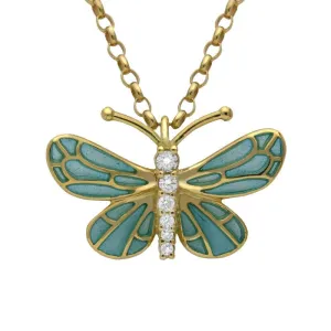 18ct Yellow Gold 0.09ct Diamond Enamel Style & Fashion Butterfly Necklace