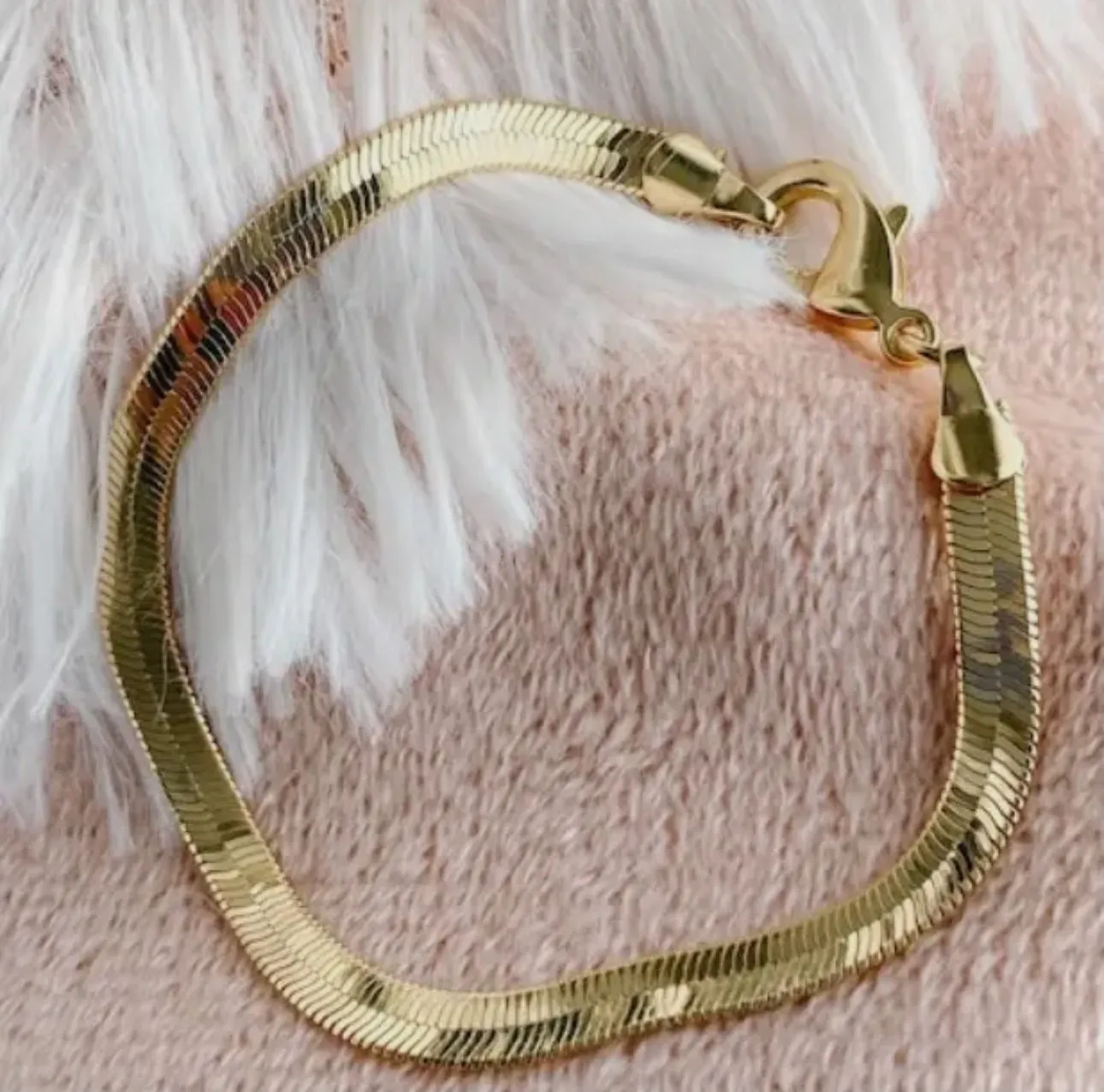 18k Gold Filled Flat Snake Chain Herringbone Bracelet