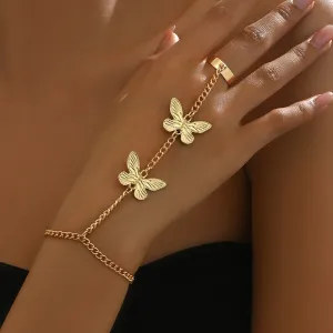 18K Gold-Plated Butterfly Wrist-To-Ring Bracelet