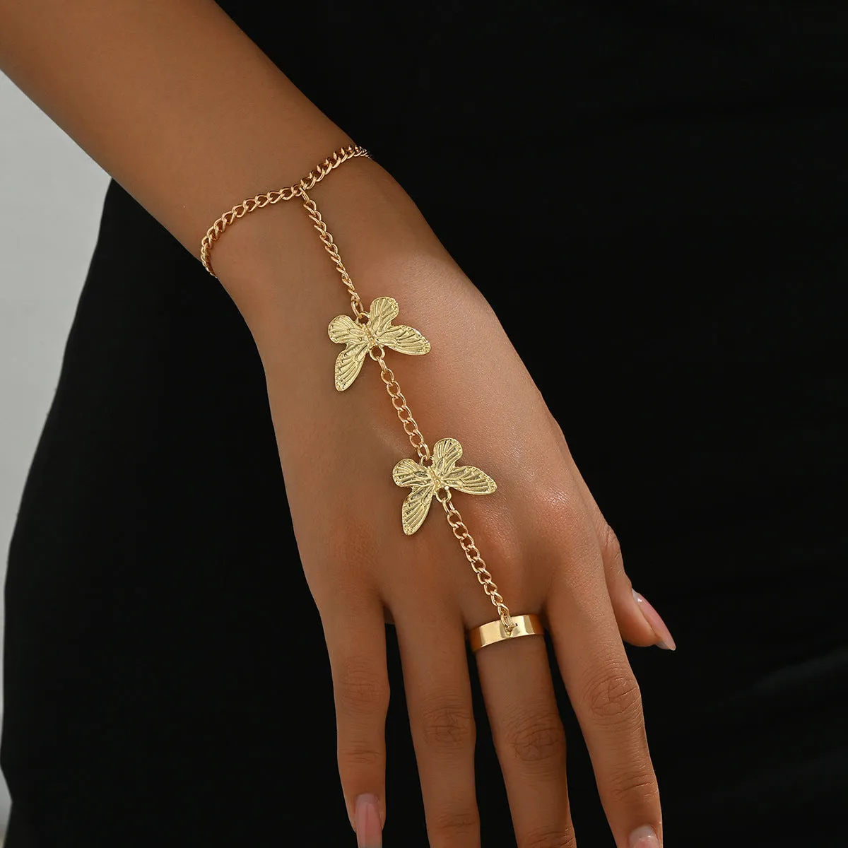 18K Gold-Plated Butterfly Wrist-To-Ring Bracelet