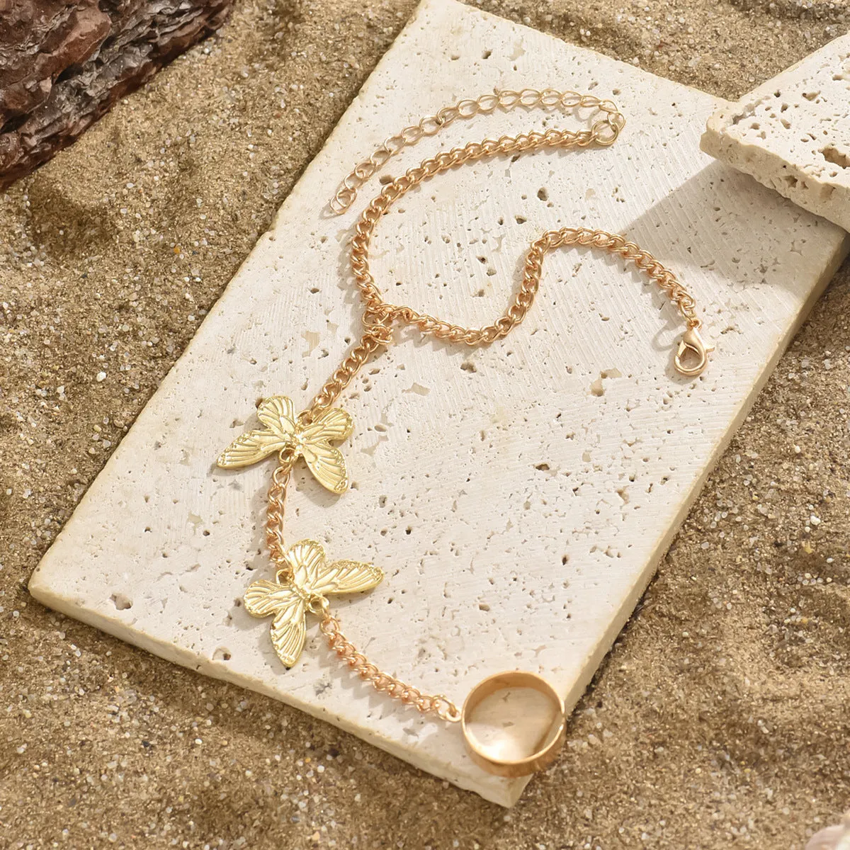 18K Gold-Plated Butterfly Wrist-To-Ring Bracelet