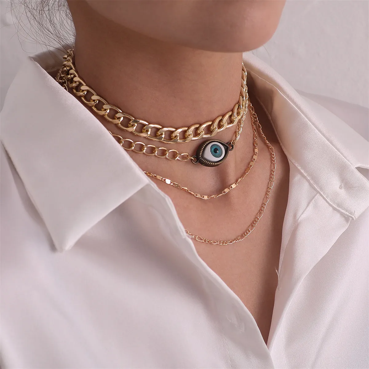 18K Gold-Plated Curb & Figaro Chain Layered Necklace