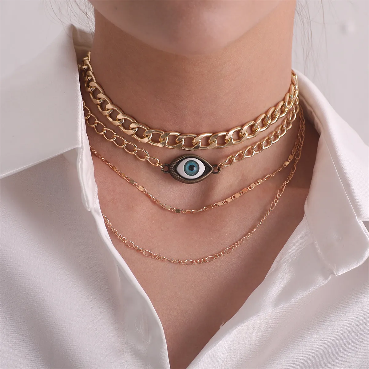 18K Gold-Plated Curb & Figaro Chain Layered Necklace