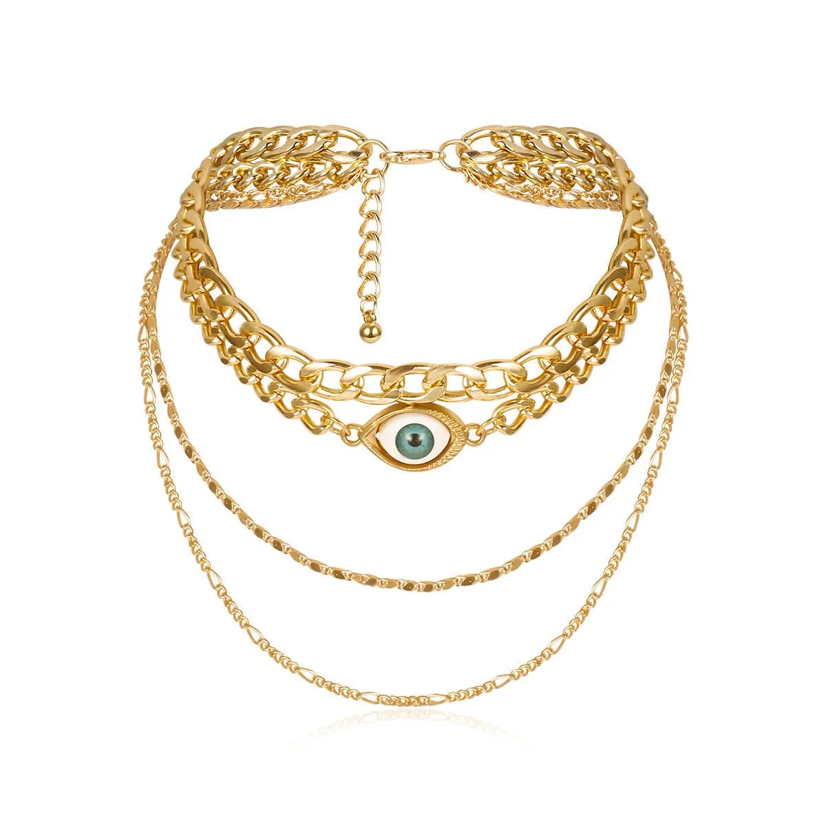 18K Gold-Plated Curb & Figaro Chain Layered Necklace