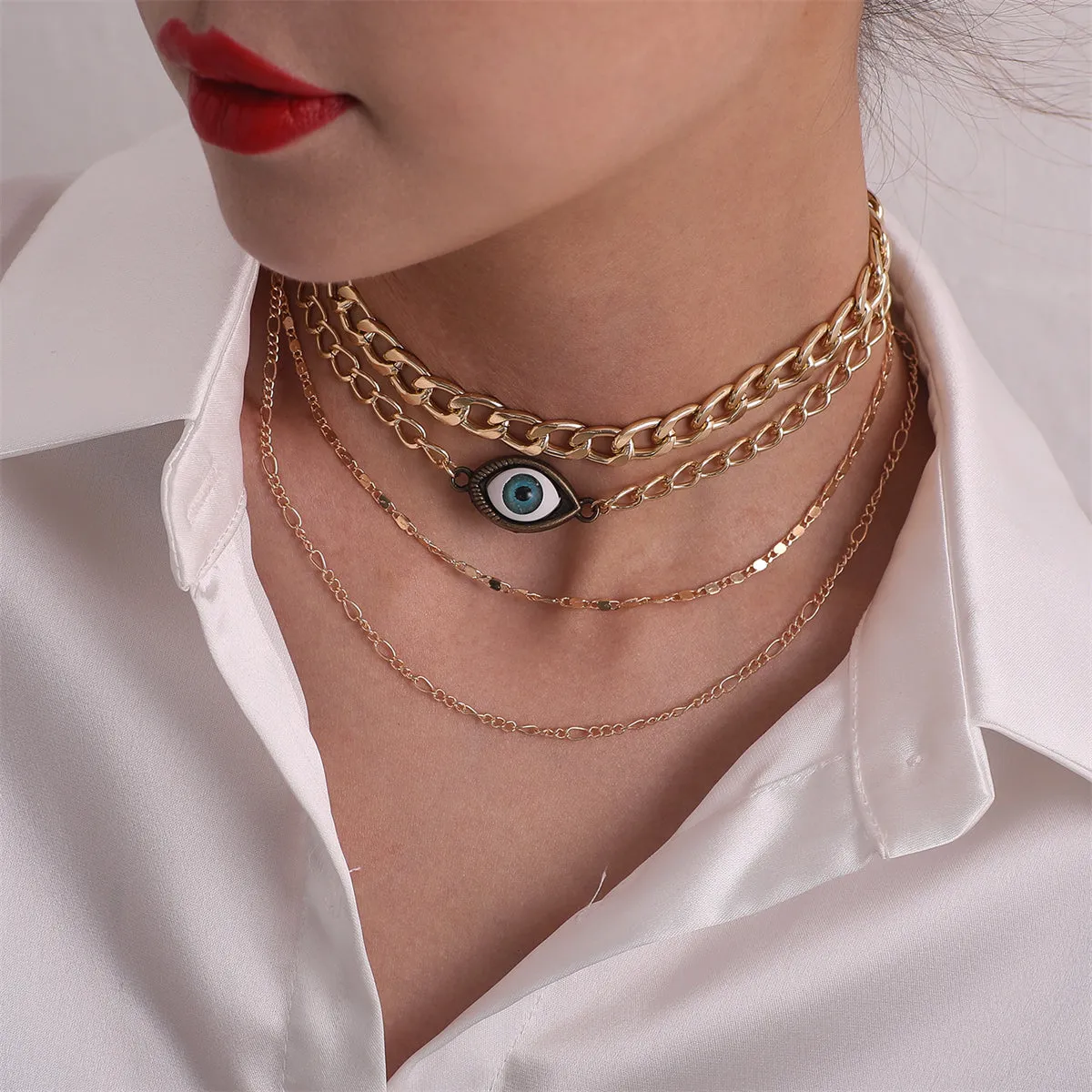 18K Gold-Plated Curb & Figaro Chain Layered Necklace