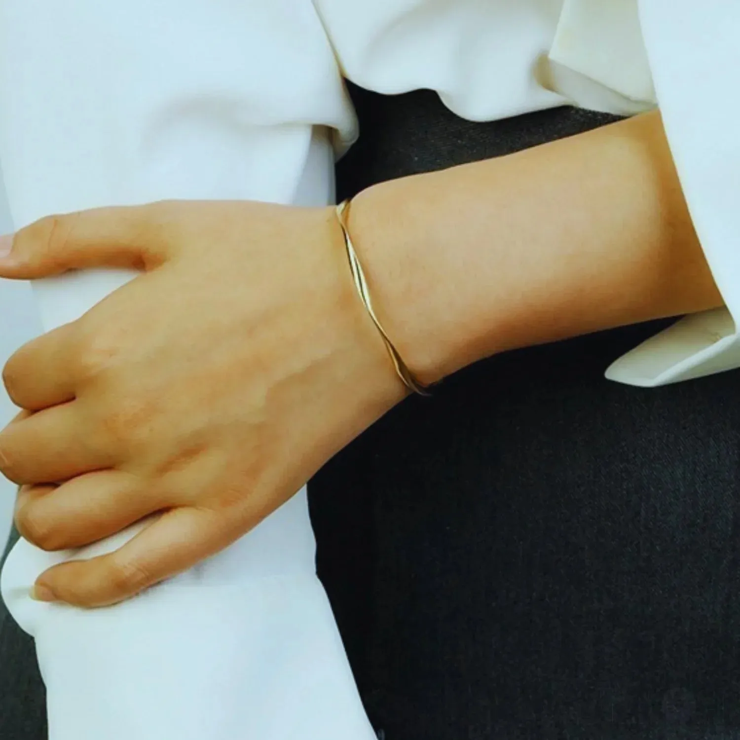 18K Gold Plated Open Hand Sterling Silver Bracelet Cat
