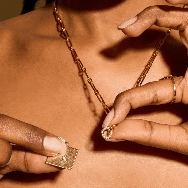 18K Gold Small Matte Swivel with Pave Diamonds