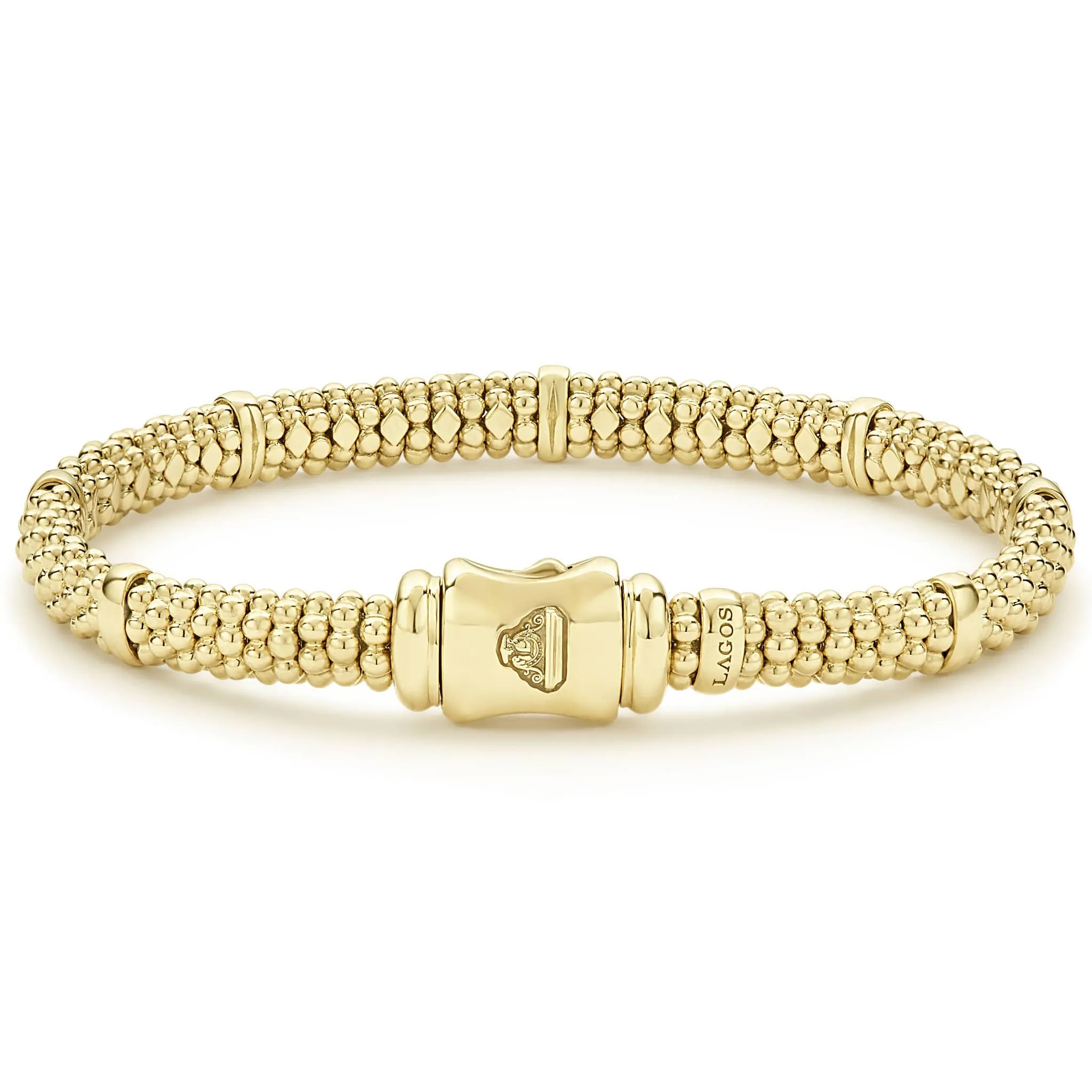 18K Gold Station Caviar Bracelet | 6mm
