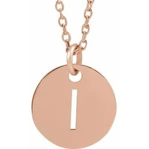 18K Rose Gold-Plated Sterling Silver Initial I 10 mm Disc 16-18" Necklace