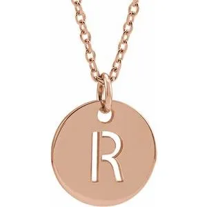 18K Rose Gold-Plated Sterling Silver Initial R 10 mm Disc 16-18" Necklace