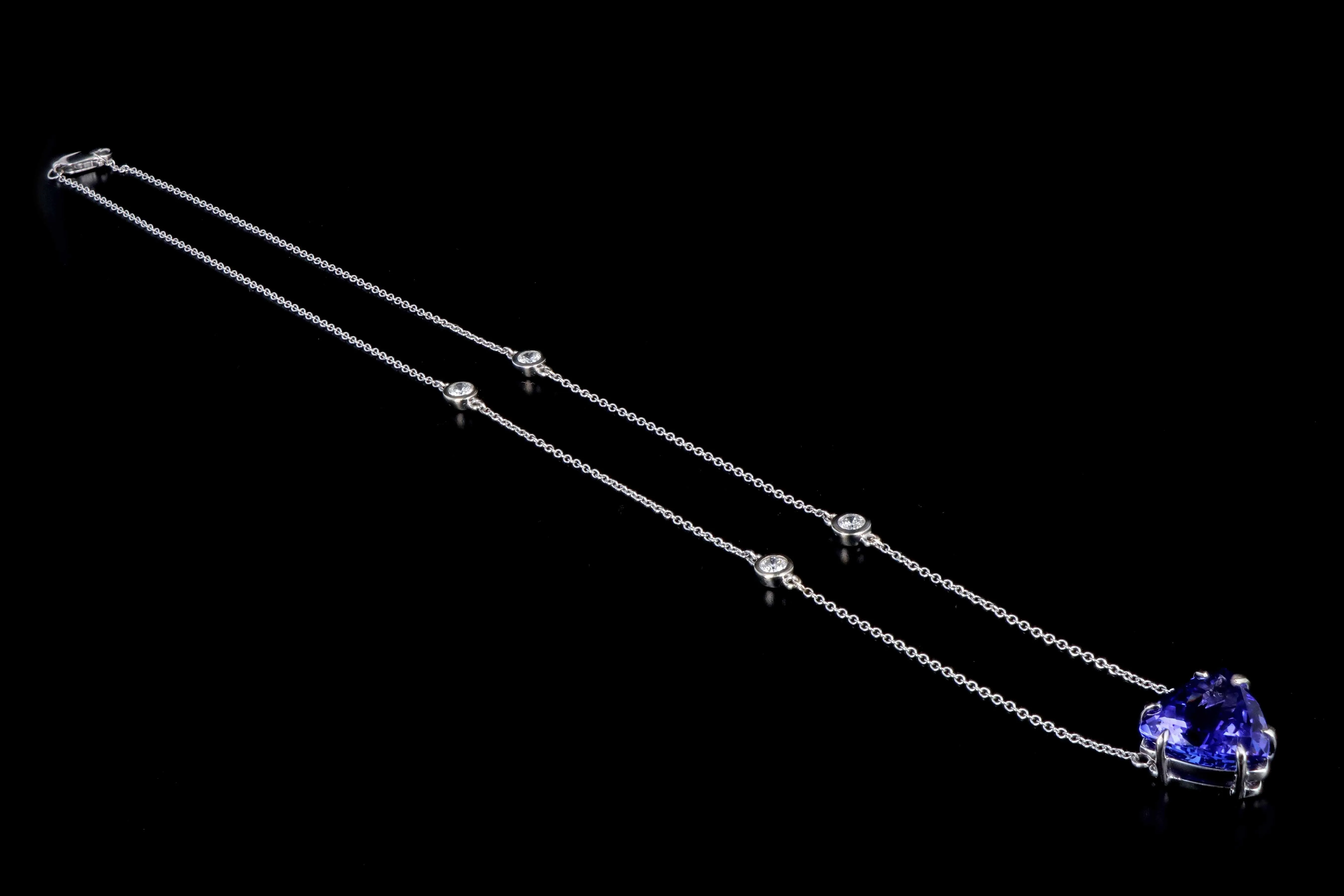 18K White Gold 7.93 Carat Tanzanite & Diamond Pendant Necklace